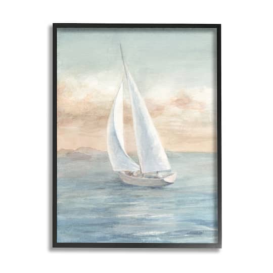 Stupell Industries Morning Sunrise Sailboat Soft Pink Contemporary Ocean Sky Framed Wall Art